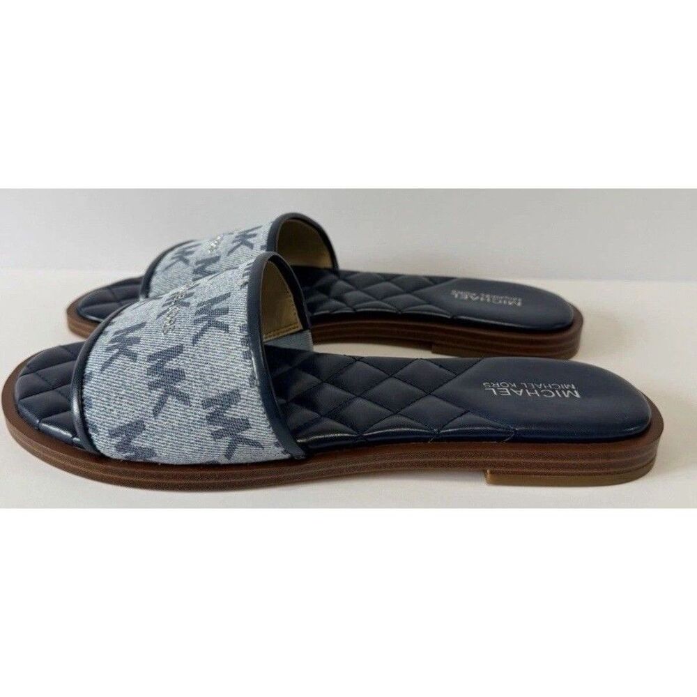 Michael Kors MK Logo Slide Sandals Blue Gray Women’s Size 7 Quilted - Picture 2 of 9